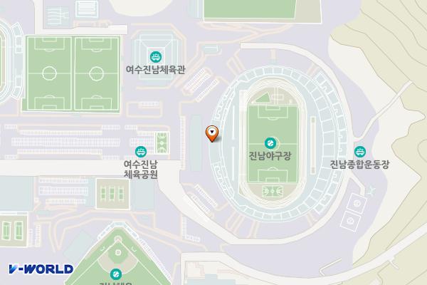 진남체육공원 진남스포츠센터 위치 지도 — 전남광주통합특별시 여수시 진남체육관길 74(오림동)