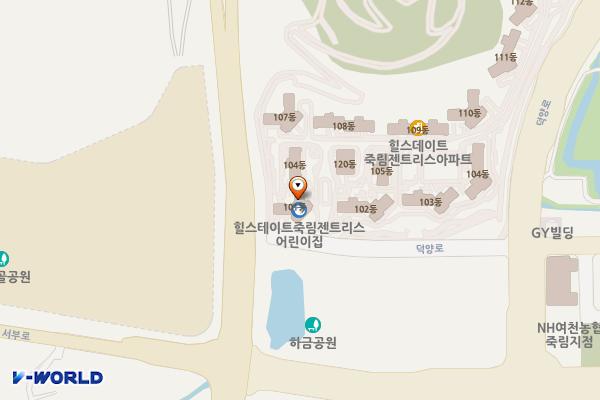 상하금공원(중형) 위치 지도 — 전남광주통합특별시 여수시 소라면 덕양로 21-18 (힐스테이트 죽림 젠트리스)