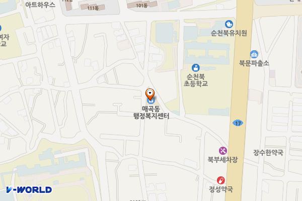 매곡동 행정복지센터 화장실(2층) 위치 지도 — 전남광주통합특별시 순천시 북정2길 63(매곡동)