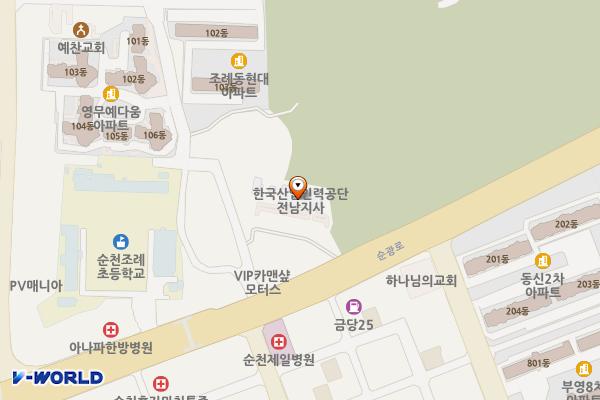 한국산업인력공단 전남지사 위치 지도 — 전남광주통합특별시 순천시 순광로 35-2, 한국산업인력공단 (조례동)