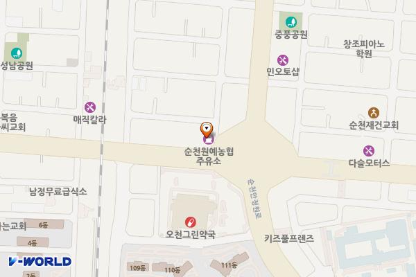 순천원예농협 화장실 위치 지도 — 전남광주통합특별시 순천시 남산로 39, 도원주유소 (남정동)