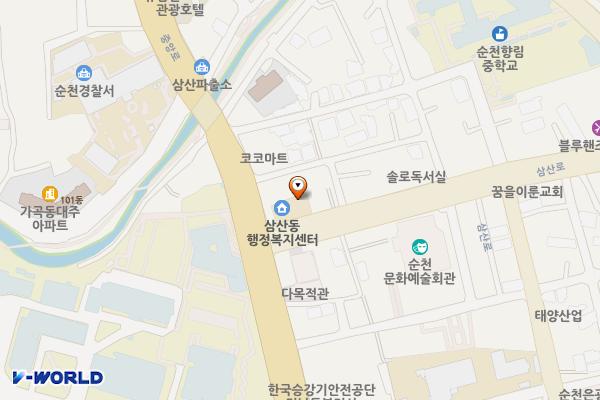 삼산동 행정복지센터(1층) 위치 지도 — 전남광주통합특별시 순천시 삼산로 3(석현동)