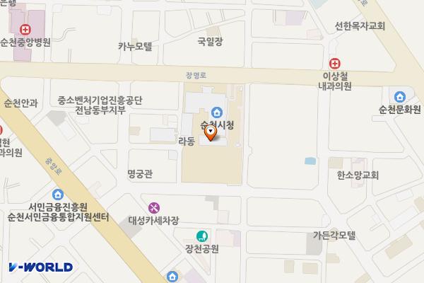 순천시청 다동 화장실 위치 지도 — 전남광주통합특별시 순천시 장명로 30 (장천동, 순천시청)