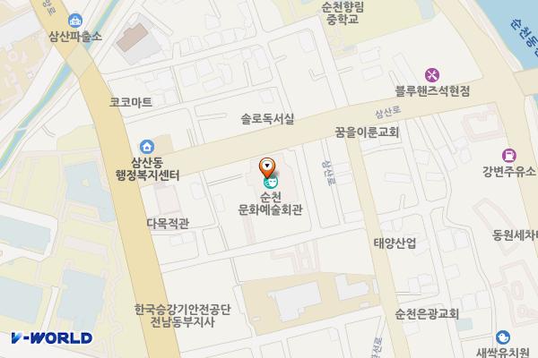 순천문화예술회관 1층정문 화장실 위치 지도 — 전남광주통합특별시 순천시 삼산로 16(문화예술회관)