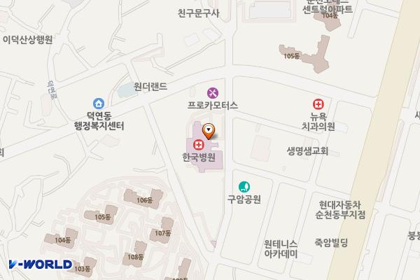 순천한국병원 화장실 위치 지도 — 전남광주통합특별시 순천시 우명길 42, 한국병원 (연향동)