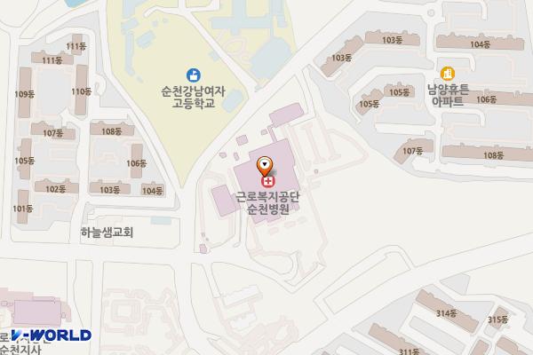 근로복지공단 순천병원 본관1층 화장실 위치 지도 — 전남광주통합특별시 순천시 조례1길 24