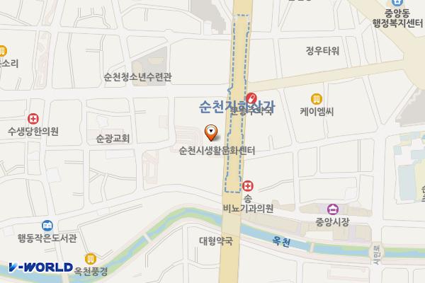 생활문화센터 영동1번지 위치 지도 — 전남광주통합특별시 순천시 중앙로 95 (영동)