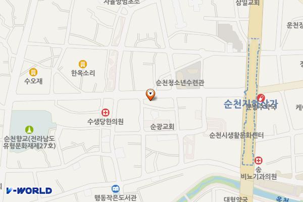 순천시 영상미디어센터 위치 지도 — 전남광주통합특별시 순천시 금곡길 25, 순천시영상미디어센터 (행동)