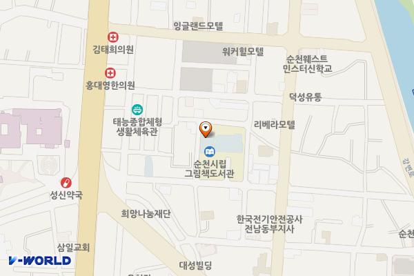 순천시립그림책도서관 화장실 위치 지도 — 전남광주통합특별시 순천시 도서관길 33