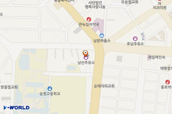 남산주유소 화장실 위치 지도 — 전남광주통합특별시 순천시 우석로 199(인제동)