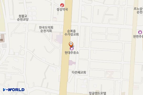 현대주유소 화장실 위치 지도 — 전남광주통합특별시 순천시 중앙로 172(매곡동)
