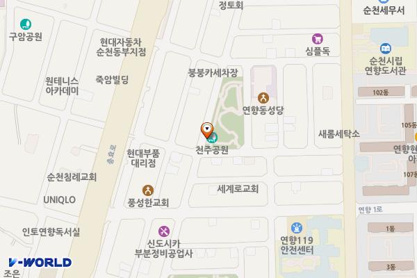 천주공원 위치 지도 — 전남광주통합특별시 순천시 장자보1길 54 (연향동)