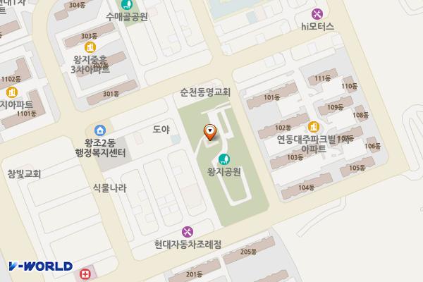 왕지공원 위치 지도 — 전남광주통합특별시 순천시 왕궁2길 26 (조례동)