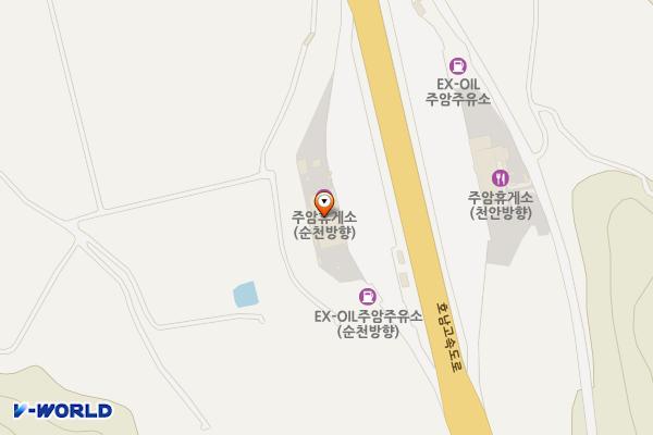위즈코프(주)주암휴게소(순천방향)주유소 위치 지도 — 전남광주통합특별시 순천시 주암면 호남고속도로 23 (고산리, 주암휴게소)
