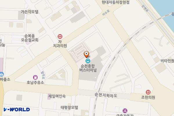 순천터미널 공용화장실 위치 지도 — 전남광주통합특별시 순천시 장천3길 13(순천터미널)
