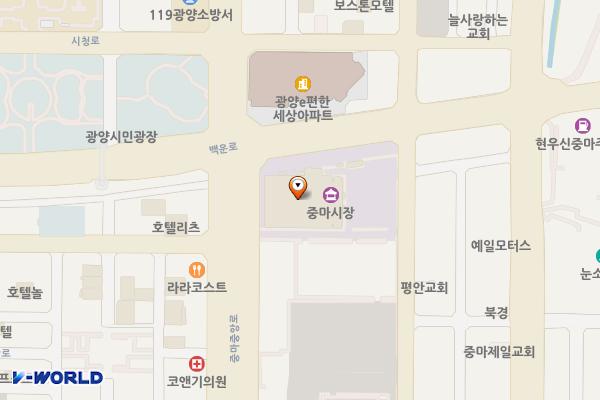 중마상설시장(7번출구) 위치 지도 — 전남광주통합특별시 광양시 중마중앙로 88  (중동)