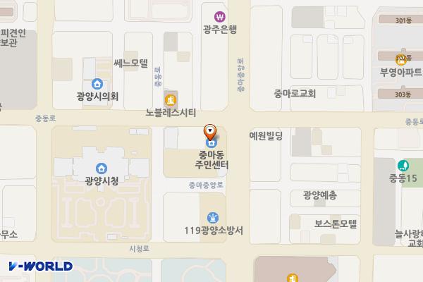 중마동주민자치센터 위치 지도 — 전남광주통합특별시 광양시 중마중앙로 119-1, 중마동주민자치센터 (중동)
