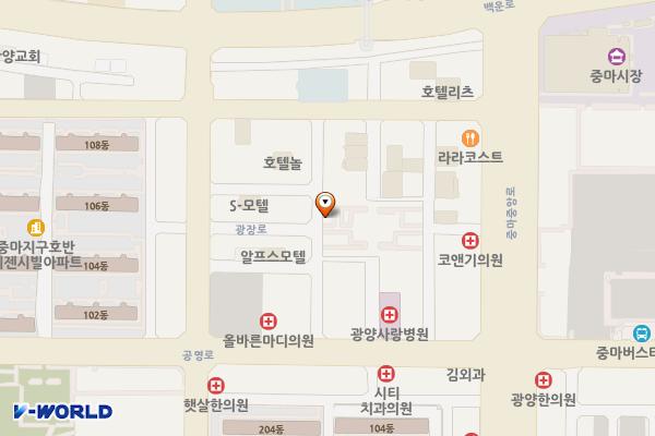 사랑병원옆공원 위치 지도 — 전남광주통합특별시 광양시 오류2길 12(중동)