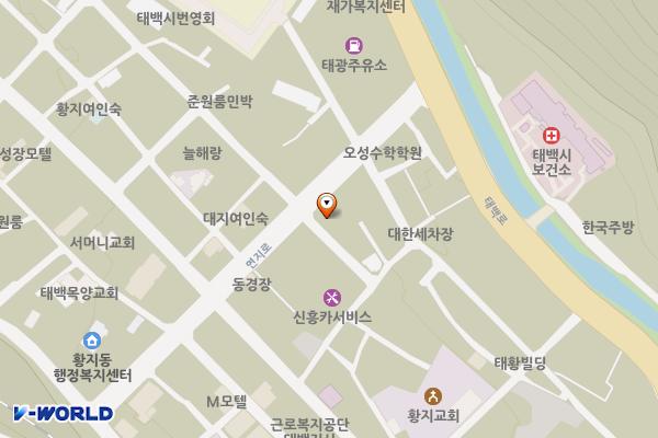 산칠록목욕탕옆(3공영) 위치 지도 — 강원특별자치도 태백시 연지로 28