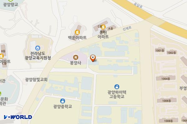 광양하이텍고등학교 위치 지도 — 전남광주통합특별시 광양시 광양읍 신재로 106