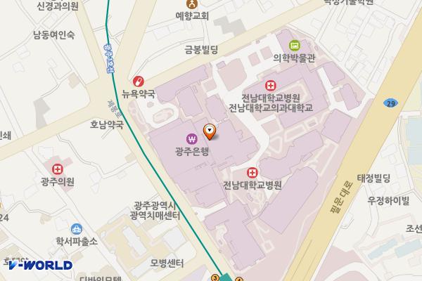전남대학교병원5동 위치 지도 — 전남광주통합특별시 동구 제봉로 42, 전남대학교병원 (학동)