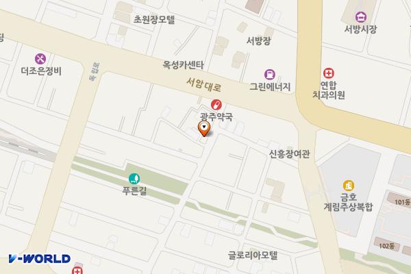 푸른개미마을 새뜰사업 현장지원센터 위치 지도 — 전남광주통합특별시 동구 무등로307번길 25 (계림동)