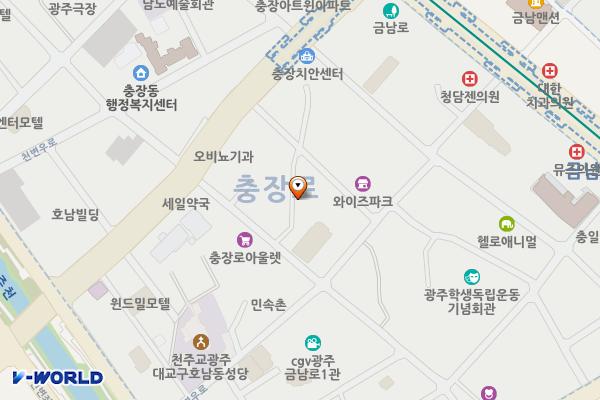 롯데시네마 충장로관 위치 지도 — 전남광주통합특별시 동구 충장로안길 12, 롯데시네마 충장로점 (황금동)