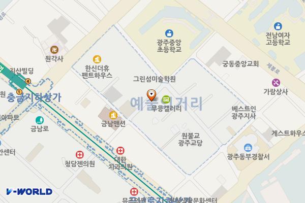 미로센터 위치 지도 — 전남광주통합특별시 동구 중앙로196번길 15-12 (궁동)