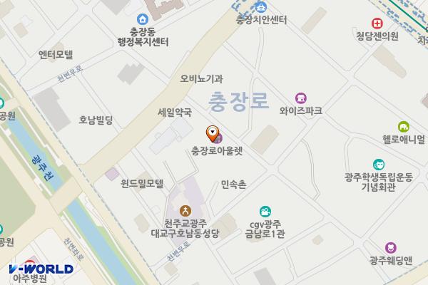 충장로아울렛 위치 지도 — 전남광주통합특별시 동구 중앙로160번길 8, 충장로 이스토리 (호남동)
