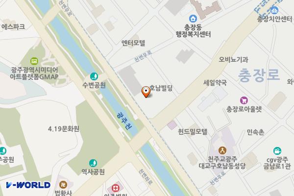 (주)대원빌딩 위치 지도 — 전남광주통합특별시 동구 천변우로 369, 대원빌딩 (호남동)