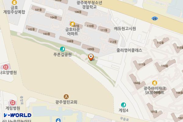 계림동푸른길공원 공중화장실 위치 지도 — 전남광주통합특별시 동구 무등로375번길 15-18, 계림동푸른길공원 공중화장실 (계림동)