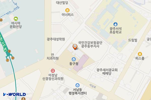 동구청 본관 공중화장실 위치 지도 — 전남광주통합특별시 동구 서남로 1, 동구청 (서석동)