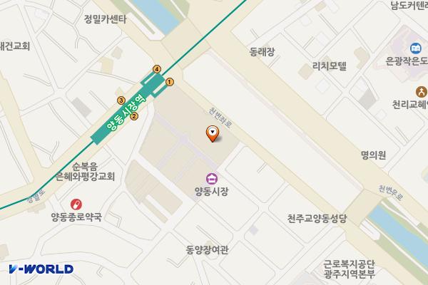 양동시장 가동 위치 지도 — 전남광주통합특별시 서구 천변좌로238(양동)