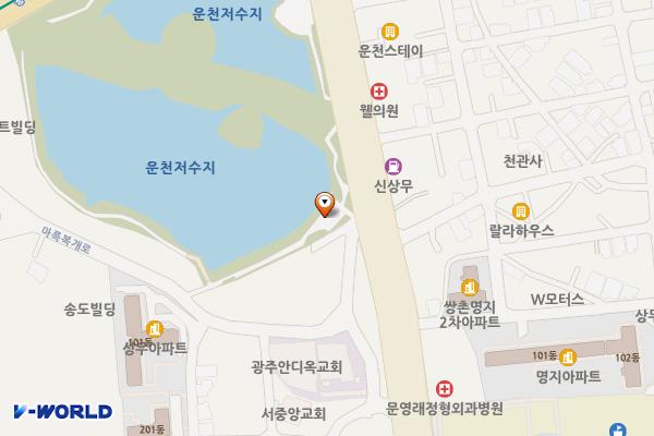 운천호수?(여성친화화장실) 위치 지도 — 전남광주통합특별시 서구 운천로 165 (쌍촌동)