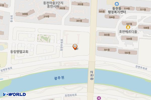 광주통합청사(통계청,중소기업청) 위치 지도 — 전남광주통합특별시 서구 천변우하로391(동천동)
