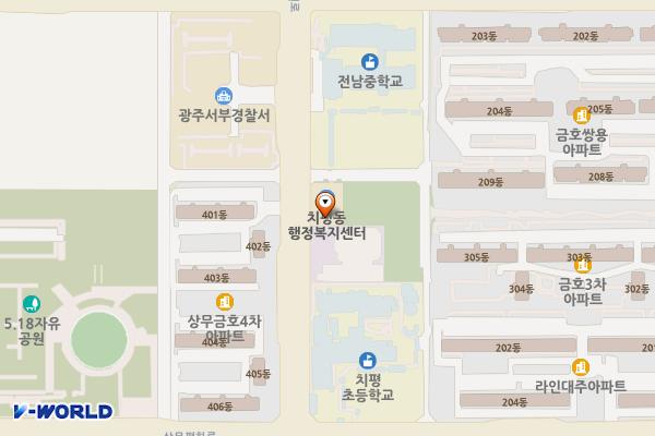 상무지구대 위치 지도 — 전남광주통합특별시 서구 상무공원로 60(치평동)