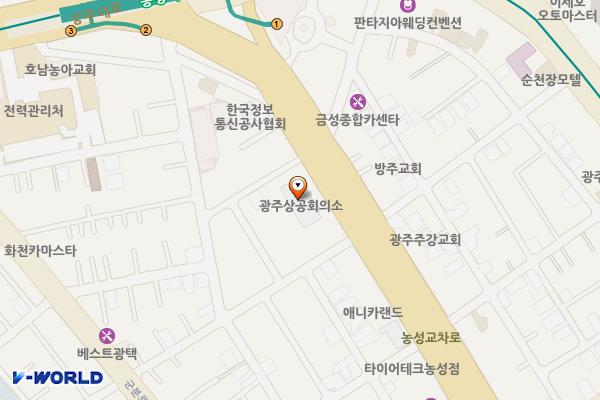 광주상공회의소 위치 지도 — 전남광주통합특별시 서구 대남대로 465(농성동)