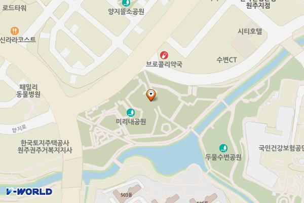 미리내공원 주차장 위치 지도 — 강원특별자치도 원주시 양지로 46