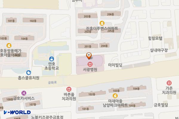 서광병원 위치 지도 — 전남광주통합특별시 서구 금화로 59번길6(금호동)