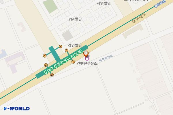 컨벤션주유소 위치 지도 — 전남광주통합특별시 서구 상무대로 714 (마륵동)