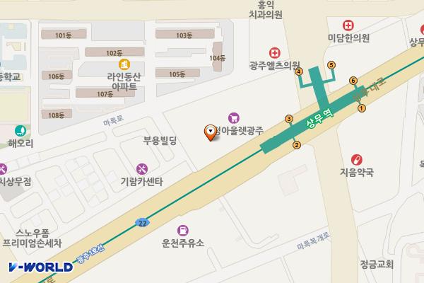 패션테마파크세정아울렛 위치 지도 — 전남광주통합특별시 서구 상무대로 773(치평동)