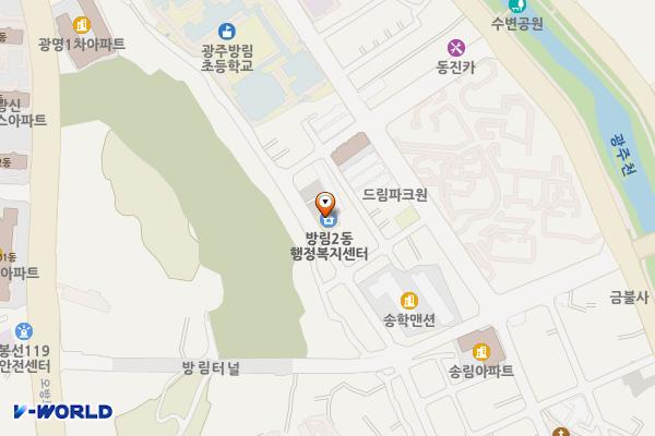 방림2동행정복지센터 위치 지도 — 전남광주통합특별시 남구 천변좌로566번다길 12
