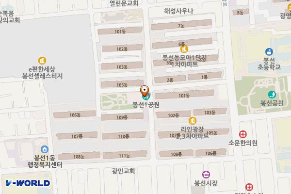 봉선1어린이공원화장실 위치 지도 — 전남광주통합특별시 남구 봉선1로37번길 25