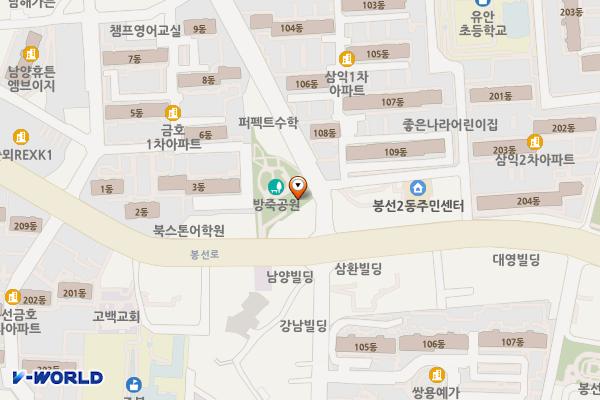 방죽어린이공원화장실 위치 지도 — 전남광주통합특별시 남구 봉선중앙로 25
