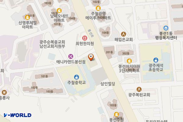 ㈜하이마트(봉선점)(2F) 위치 지도 — 전남광주통합특별시 남구 봉선로 56