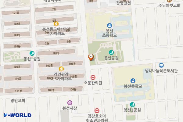 봉선근린공원화장실 위치 지도 — 전남광주통합특별시 남구 봉선중앙로 102