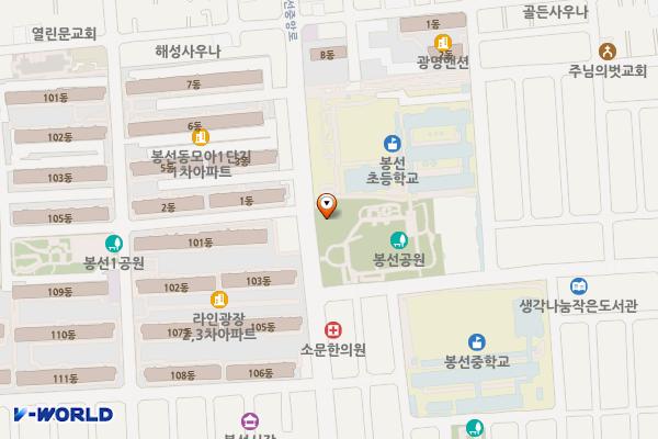 봉선1동행정복지센터 위치 지도 — 전남광주통합특별시 남구 봉선중앙로 106