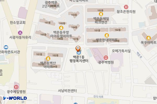 백운1동행정복지센터 위치 지도 — 전남광주통합특별시 남구 독립로54번길 20