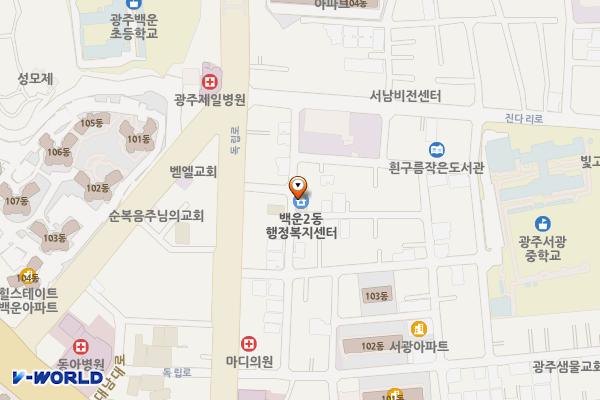 백운2동행정복지센터 위치 지도 — 전남광주통합특별시 남구 진다리로6번길 9