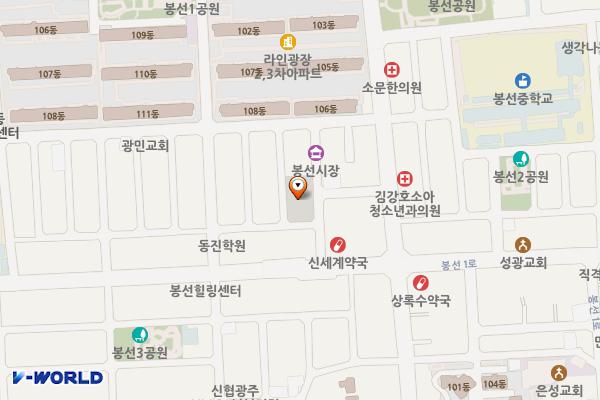 봉선시장 공영주차장 화장실 위치 지도 — 전남광주통합특별시 남구 봉선1로47번길 7